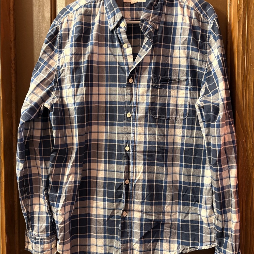 Blue and White Plaid Men's Shirt